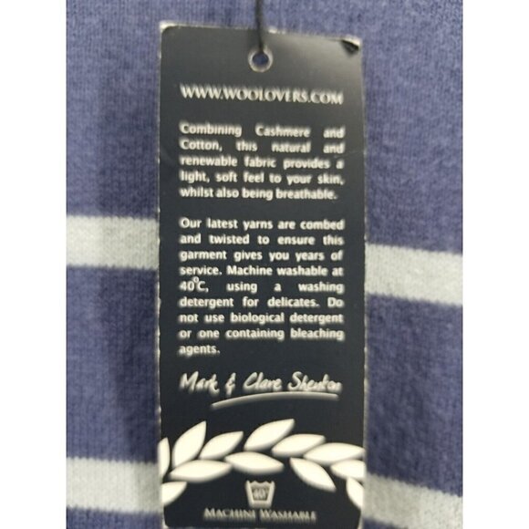 Woolovers Blue Striped Cotton Cashmere Sweater Mens XL - Picture 4 of 8
